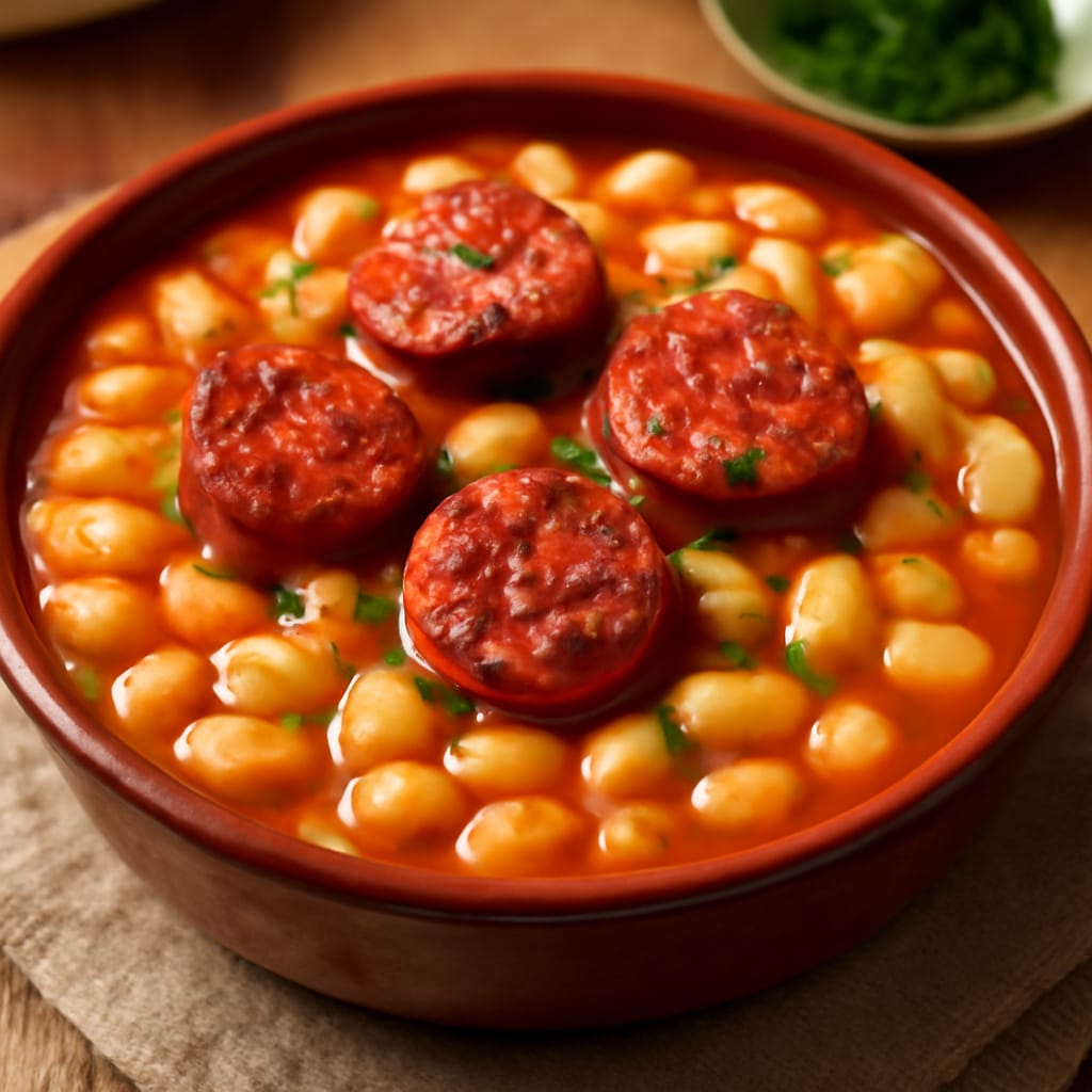 Cazuela de alubias blancas con chorizo