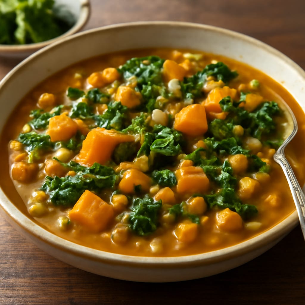 Curry suave de garbanzos con espinacas y calabaza