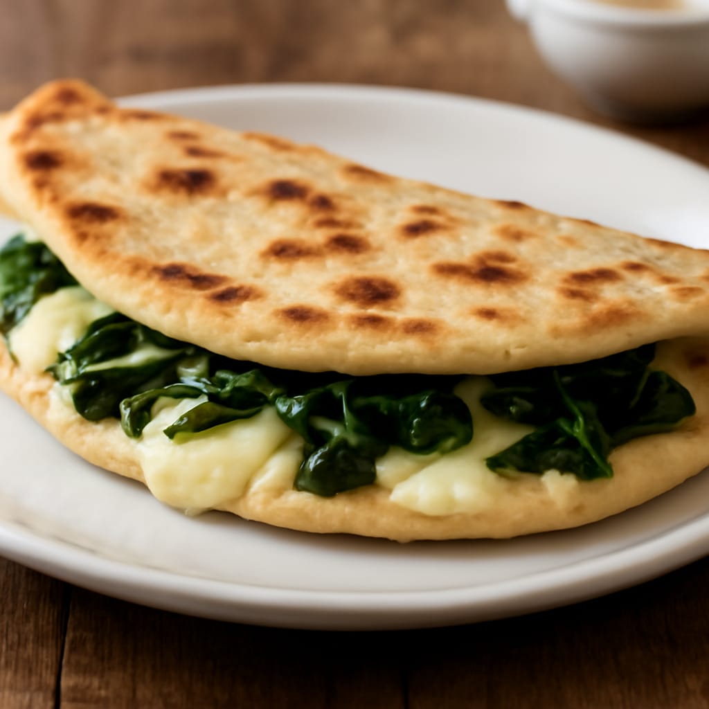 Piadina italiana rellena de queso y espinacas