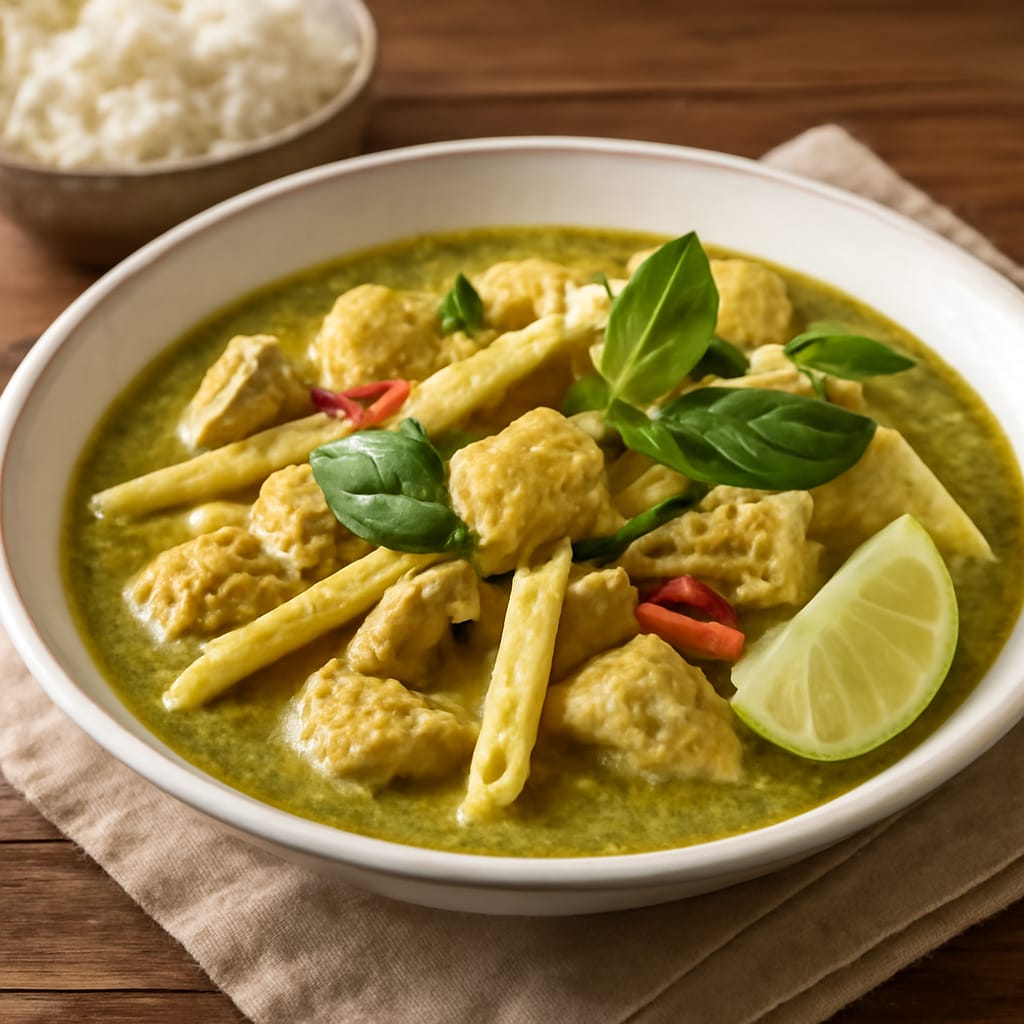 Curry verde de pollo con bambú