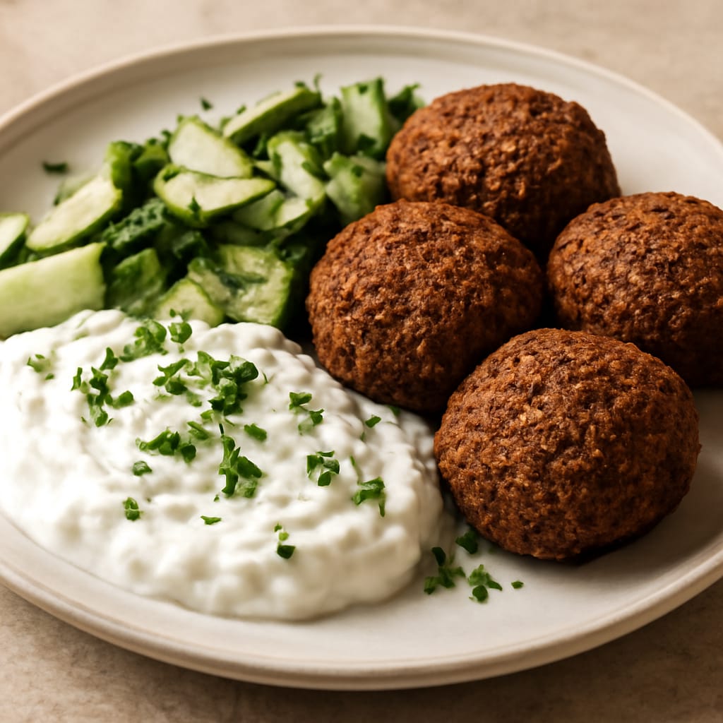 Falafel con yogur y pepino