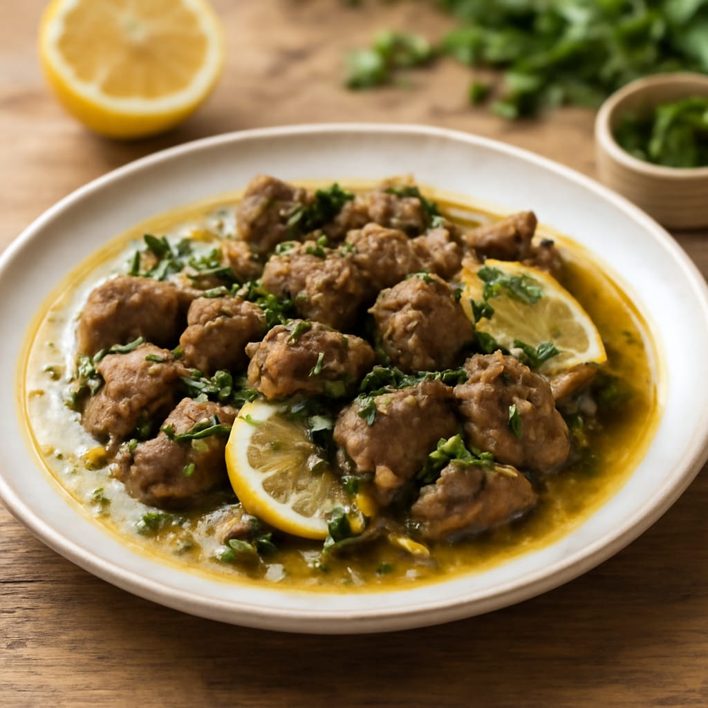 Cordero guisado con hierbas y limón