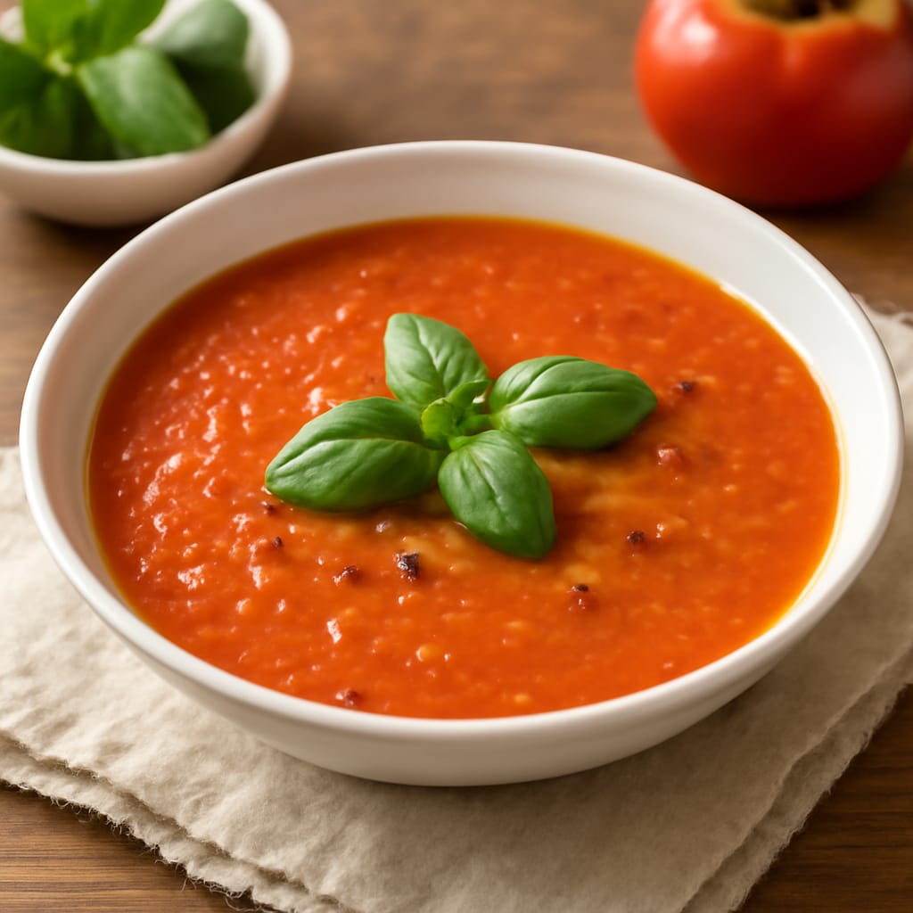 Sopa ligera de tomate y albahaca