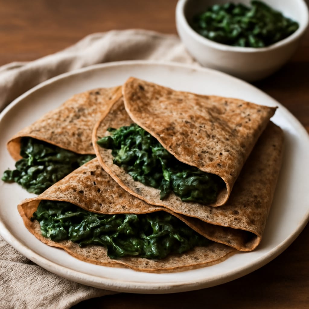 Crepes de trigo sarraceno con espinacas