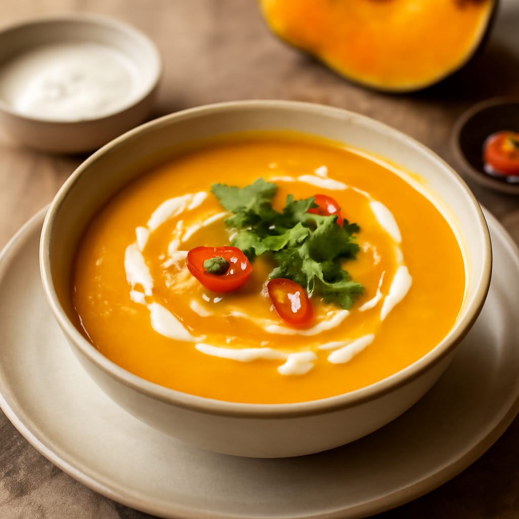 Sopa cremosa de calabaza y coco